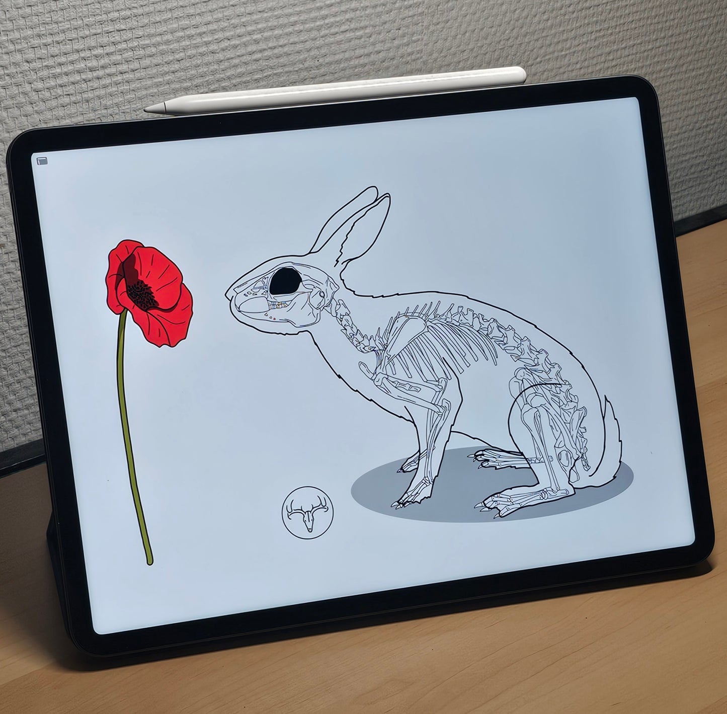 Poster Lapin et Coquelicot qualité musée en papier mat A3 (29.7 x 42 cm)